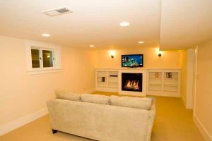 A Basement that has been renovated by Complete Construction.