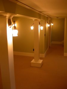 A Basement that has been renovated by Complete Construction.